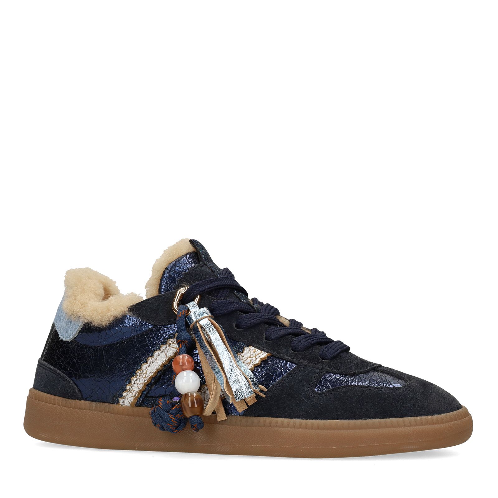 Donkerblauwe leren sneakers met suède details