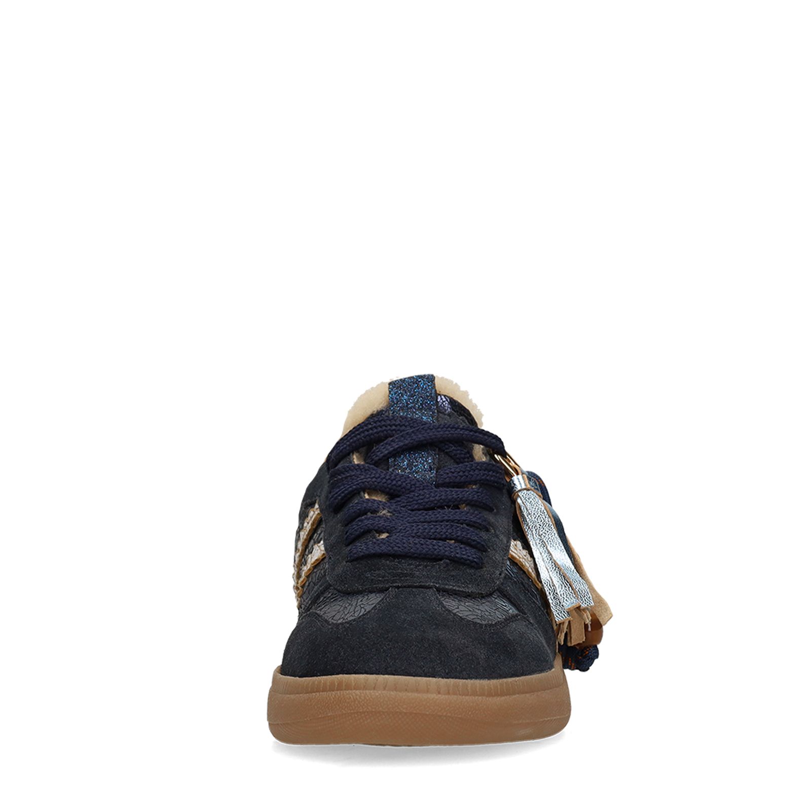 Donkerblauwe leren sneakers met suède details