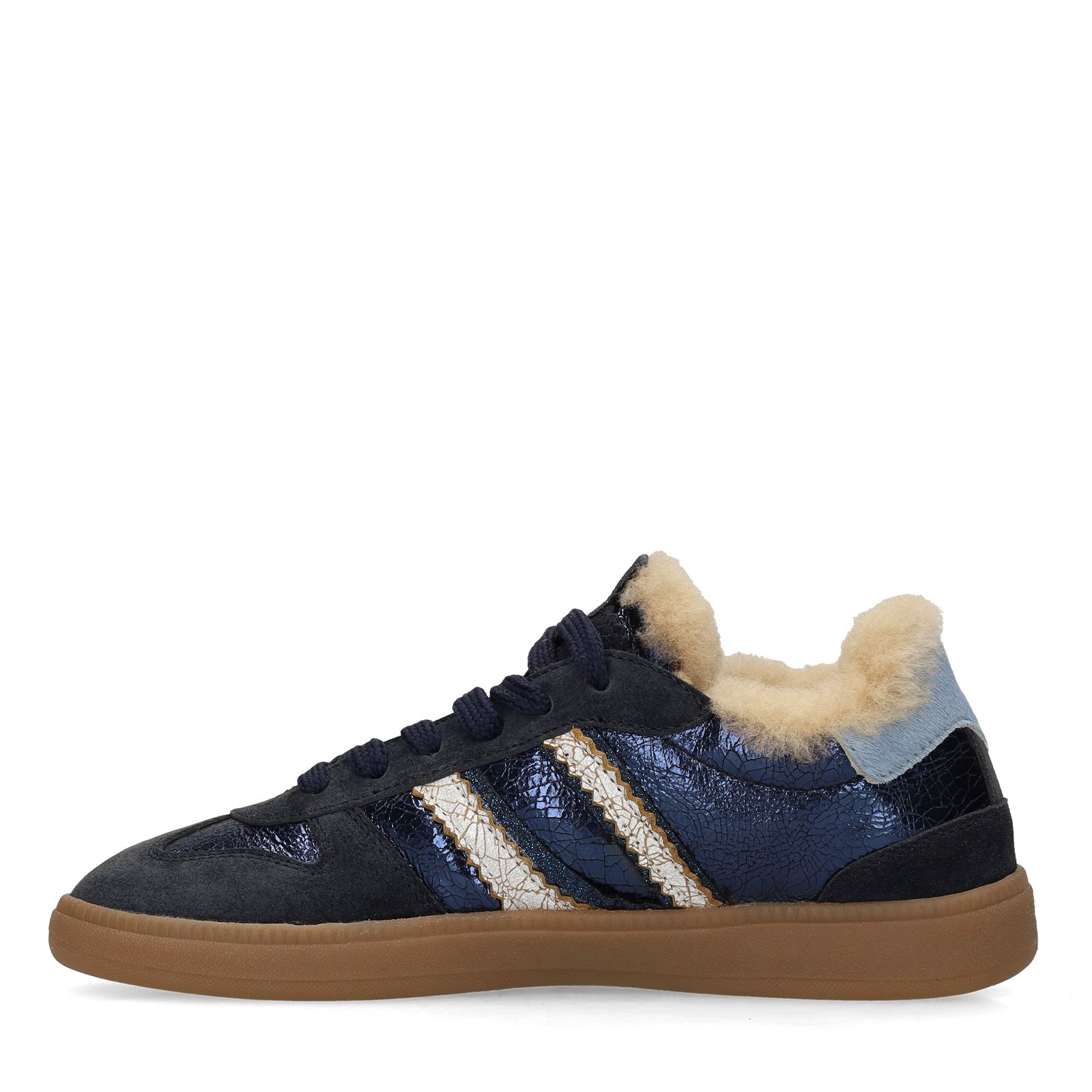 Dunkelblaue Ledersneaker mit Veloursleder-Details