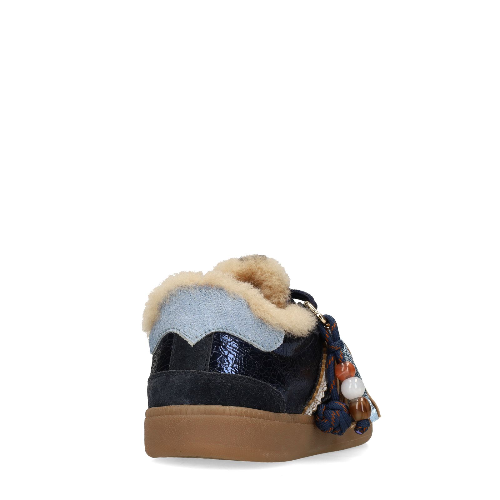 Dunkelblaue Ledersneaker mit Veloursleder-Details
