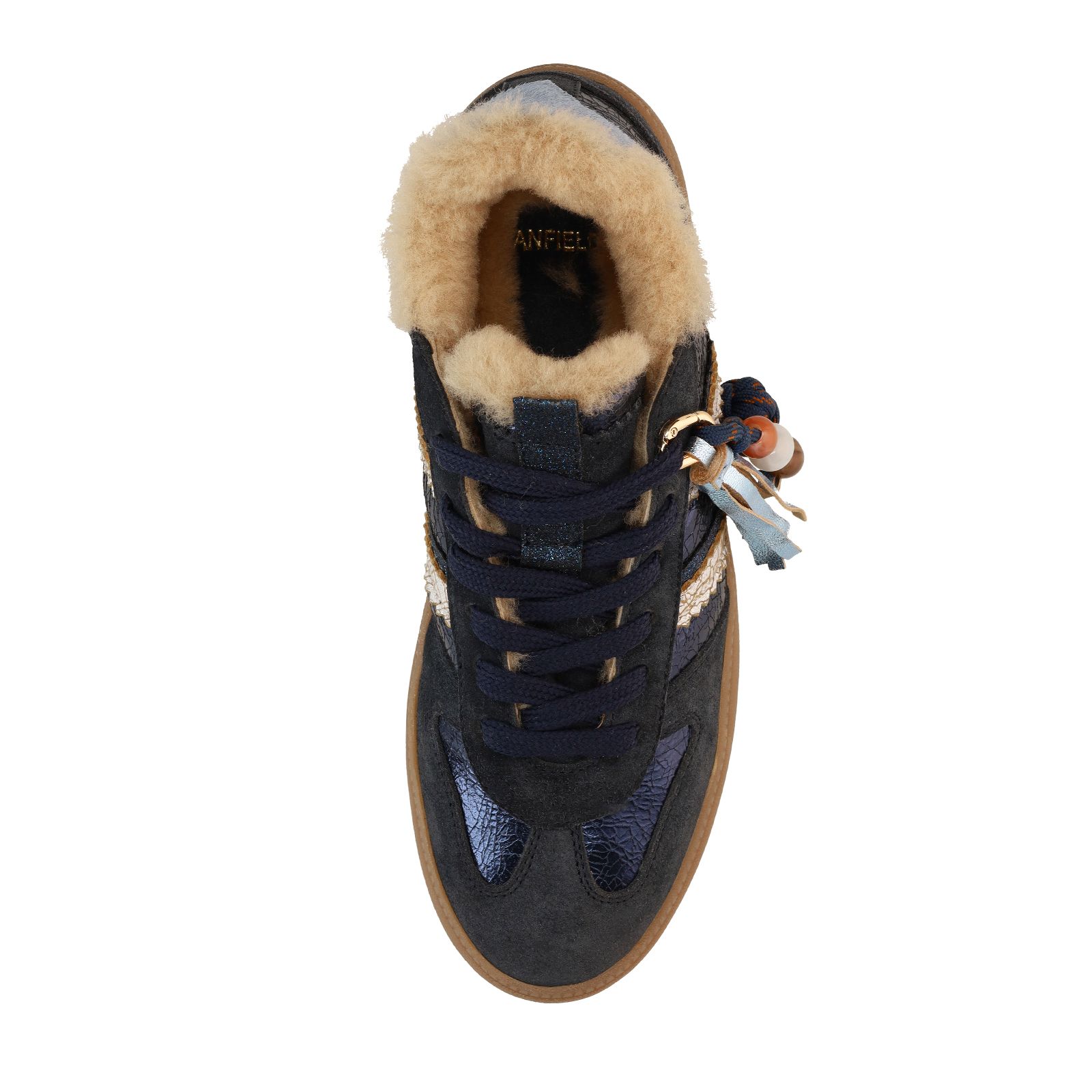 Donkerblauwe leren sneakers met suède details