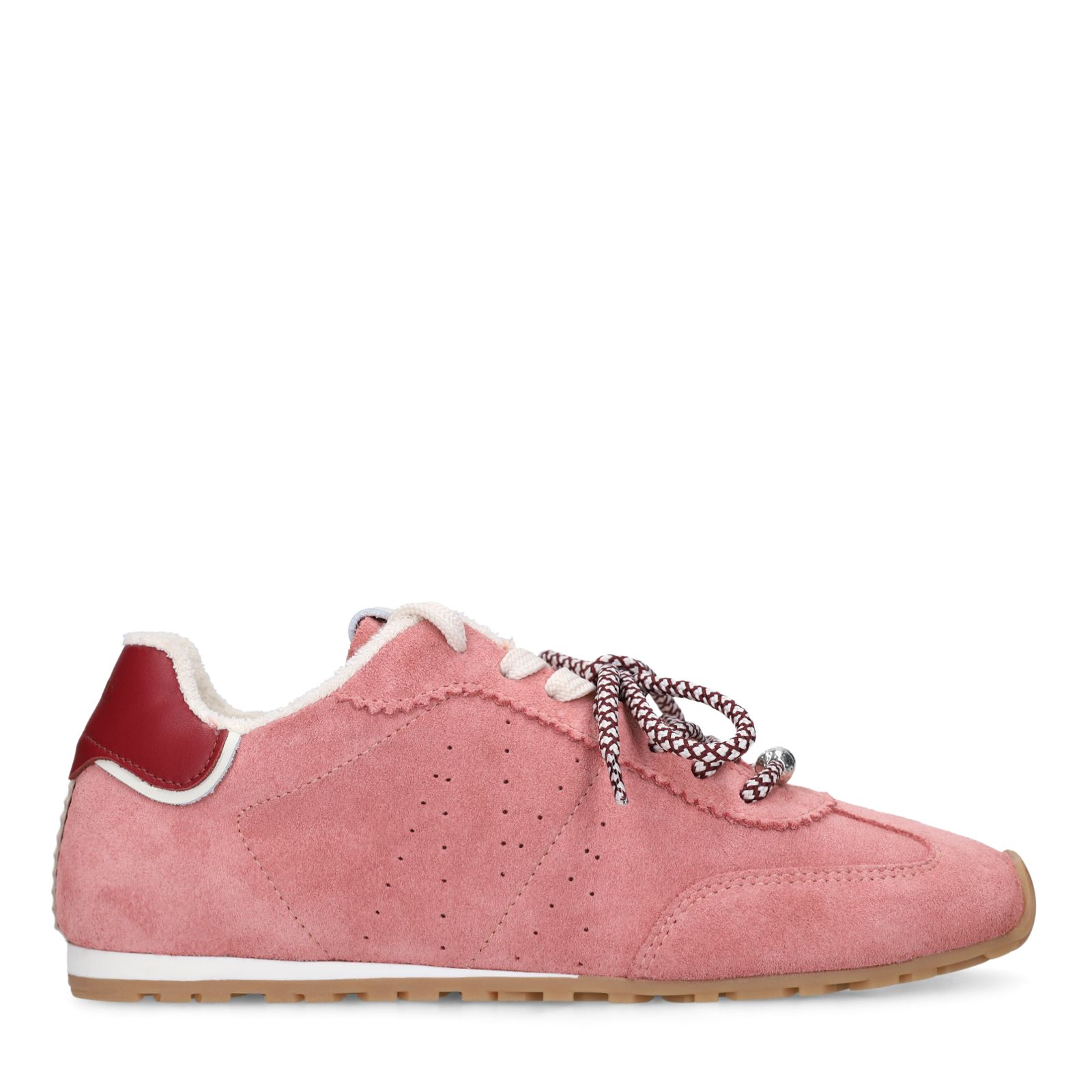 Roze suède sneakers met dubbele vetersluiting