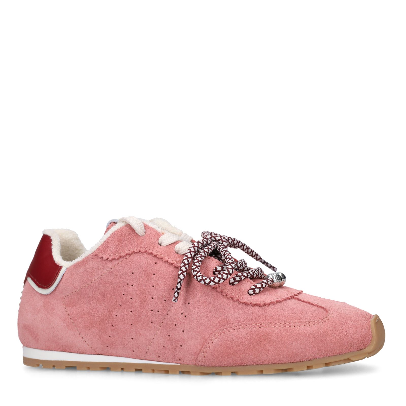Roze suède sneakers met dubbele vetersluiting
