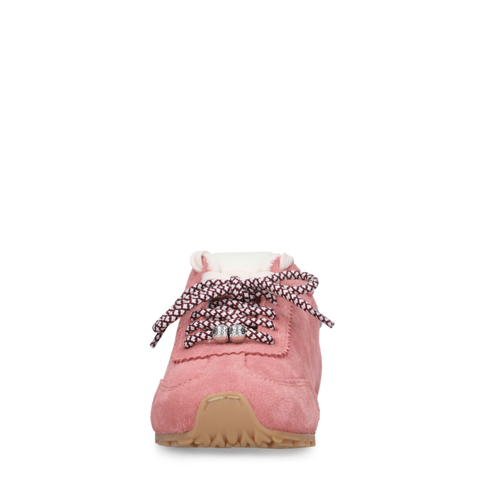 Roze suède sneakers met dubbele vetersluiting