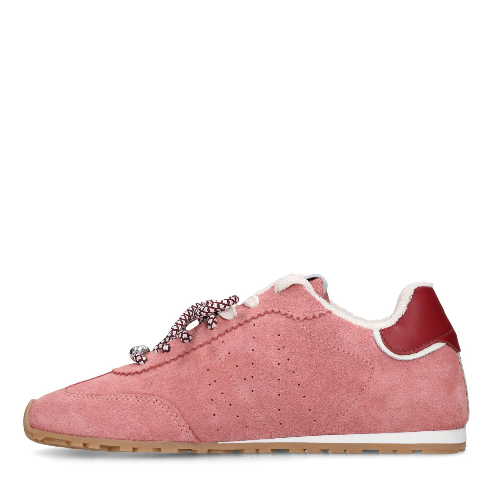 Roze suède sneakers met dubbele vetersluiting