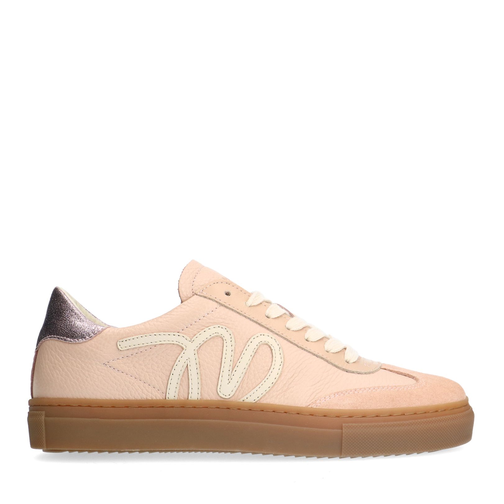 Roséfarbene Ledersneaker mit Veloursleder-Details