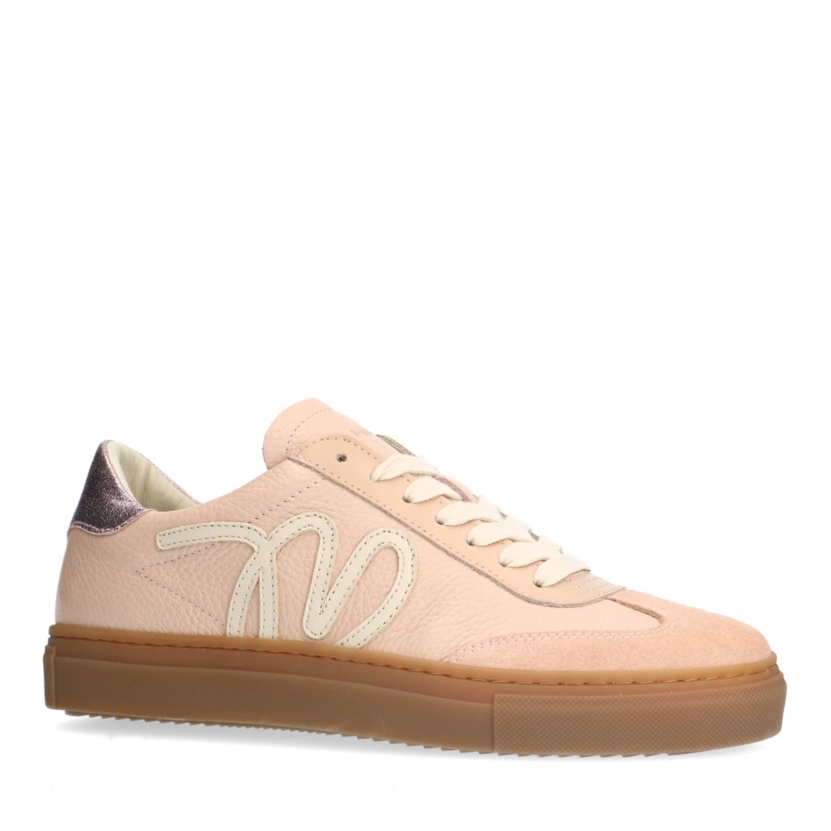 Roséfarbene Ledersneaker mit Veloursleder-Details