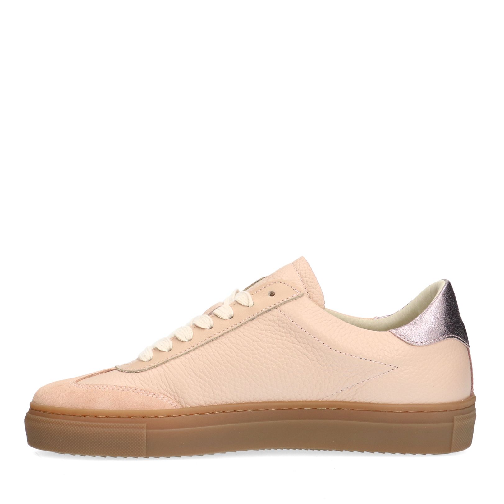 Roséfarbene Ledersneaker mit Veloursleder-Details