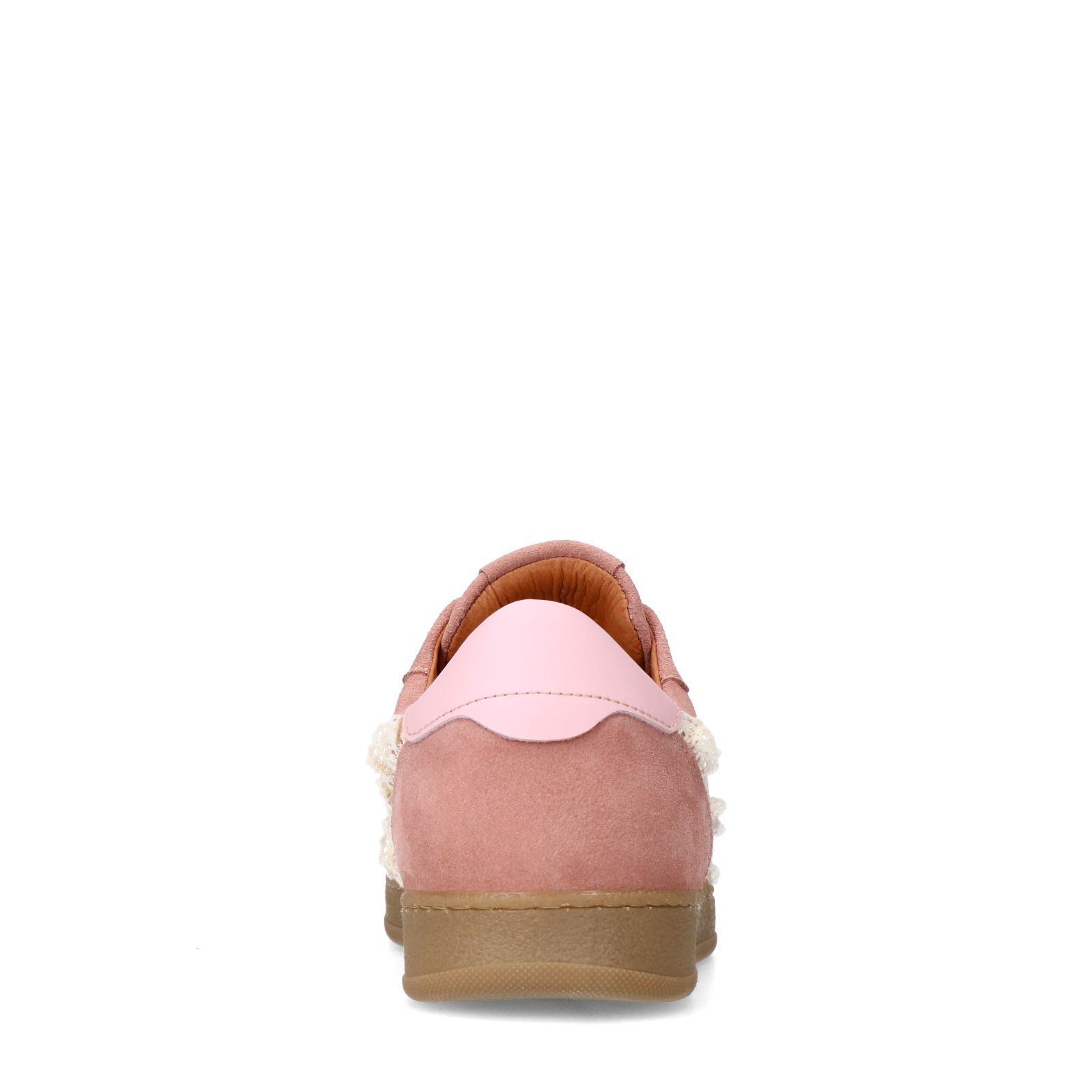 Roséfarbene Veloursleder-Sneaker mit Spitze