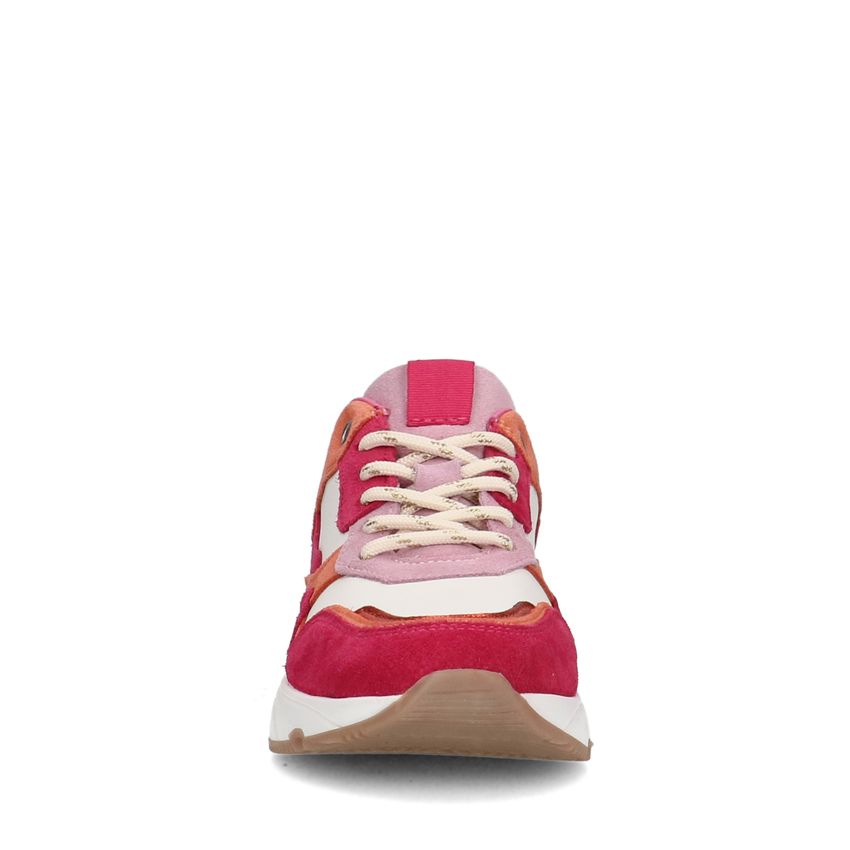 Roséfarbene Ledersneaker mit Veloursleder-Details