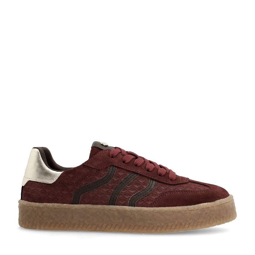 Bordeauxrote Ledersneaker mit Veloursleder-Details