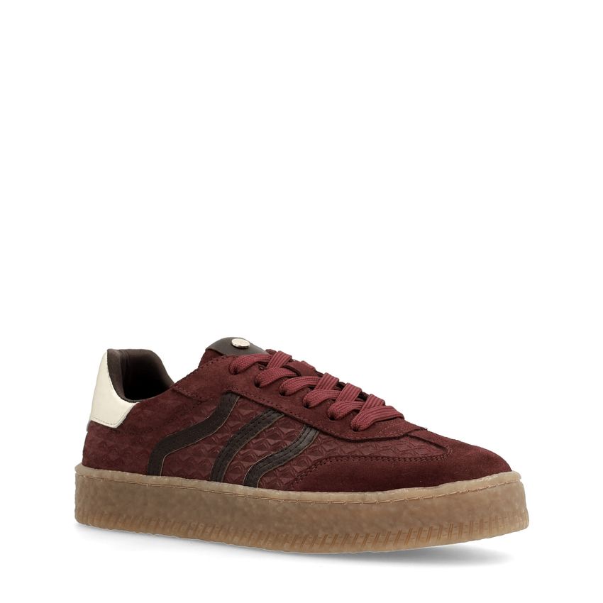 Bordeauxrote Ledersneaker mit Veloursleder-Details