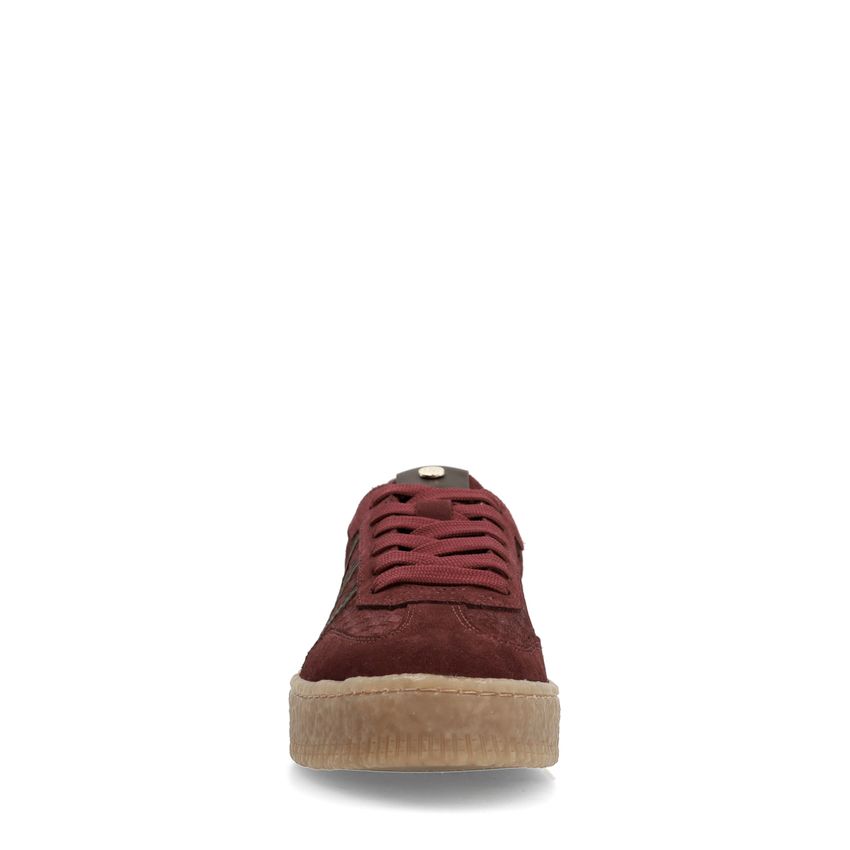Bordeauxrote Ledersneaker mit Veloursleder-Details
