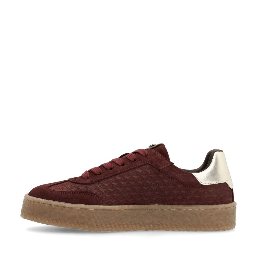 Bordeauxrote Ledersneaker mit Veloursleder-Details