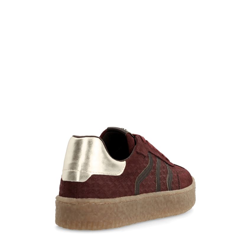 Bordeauxrote Ledersneaker mit Veloursleder-Details