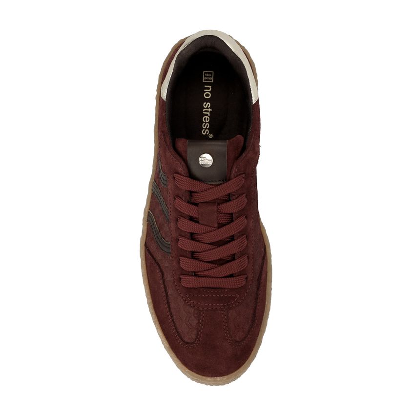 Bordeauxrote Ledersneaker mit Veloursleder-Details