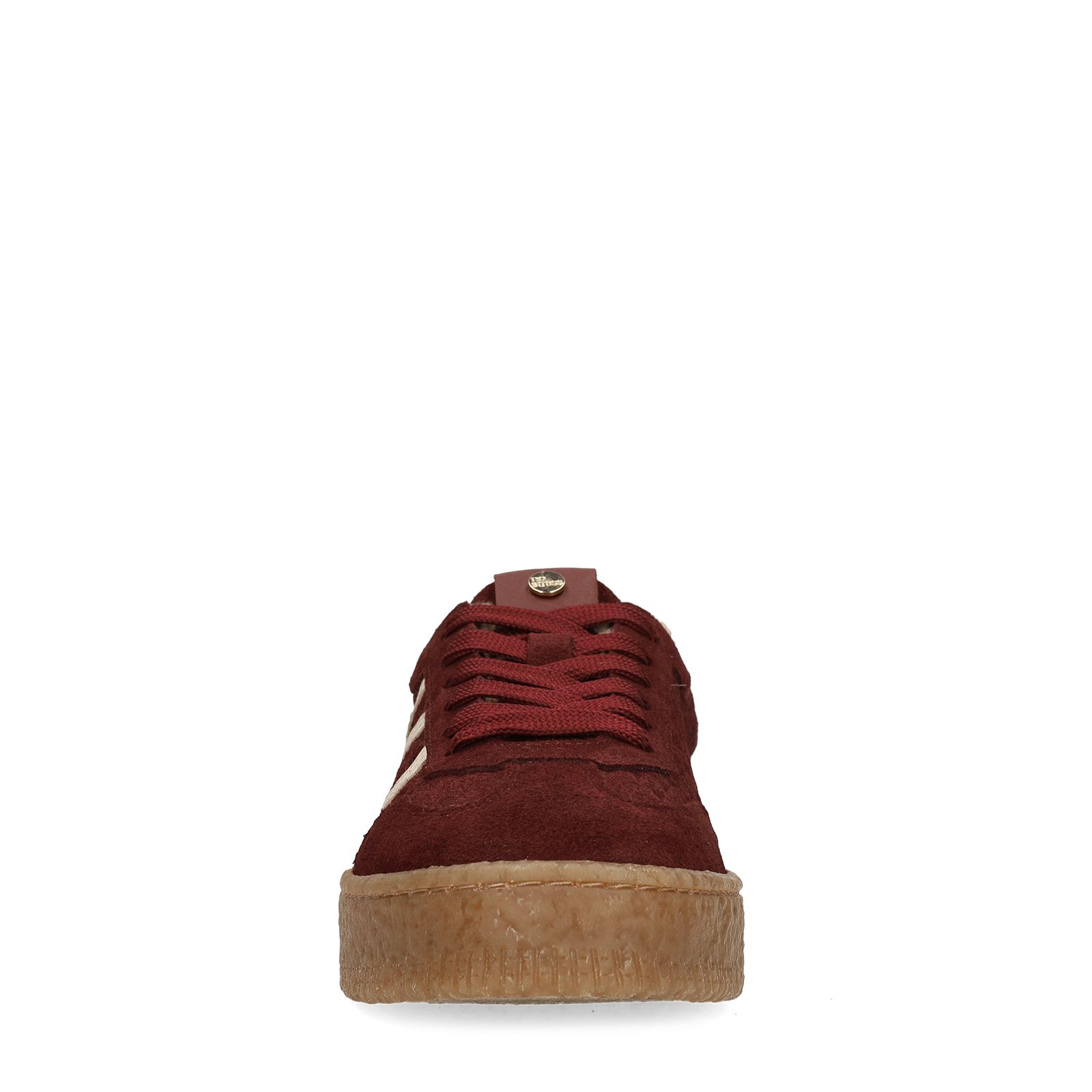 Bordeauxrote Veloursleder-Sneaker mit Kunstfellfutter