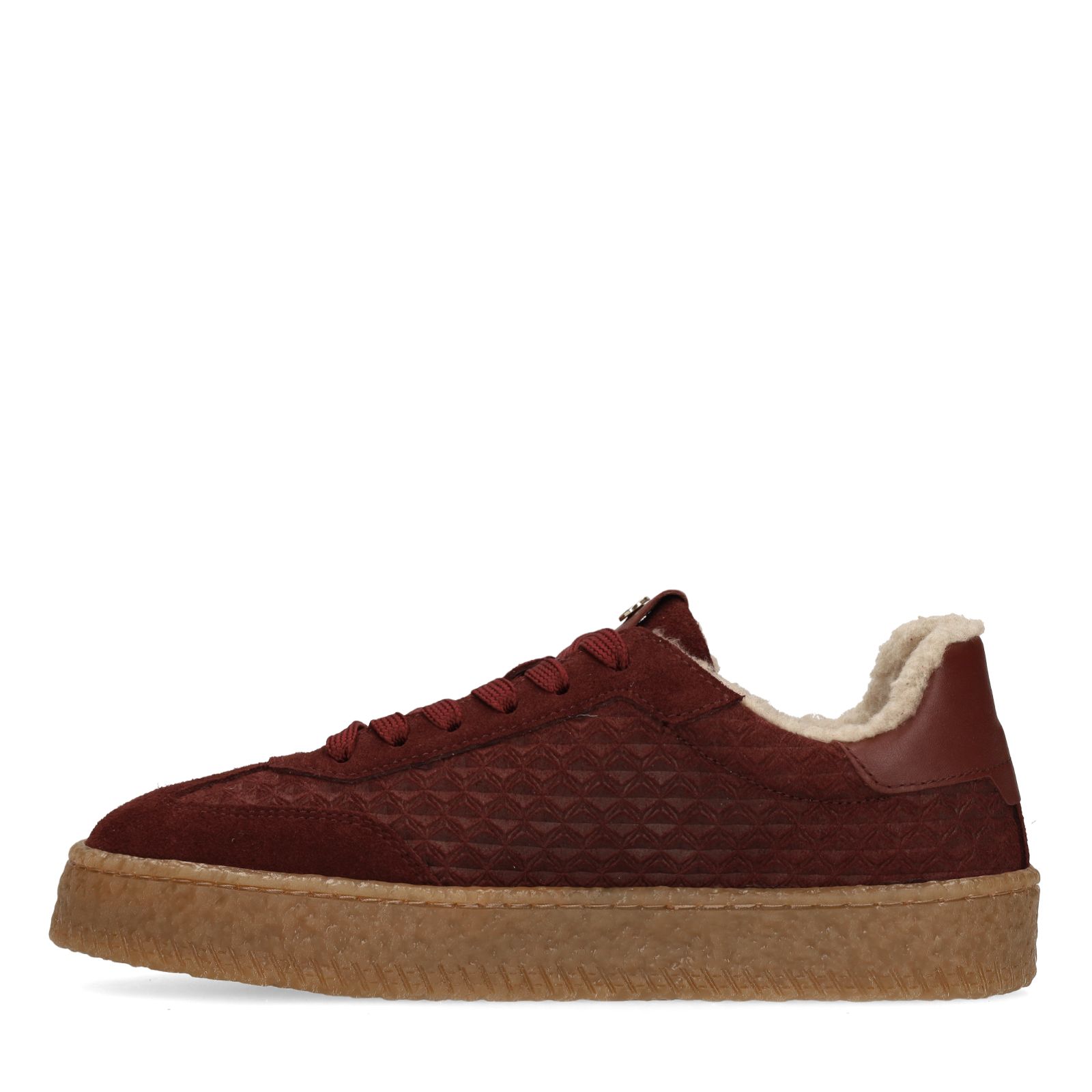 Bordeauxrote Veloursleder-Sneaker mit Kunstfellfutter