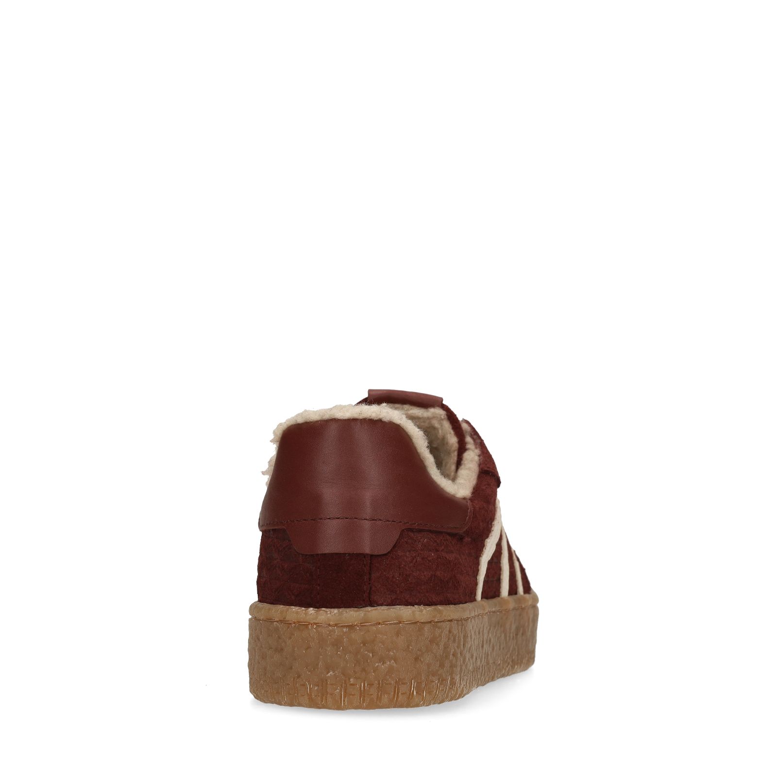 Bordeauxrote Veloursleder-Sneaker mit Kunstfellfutter