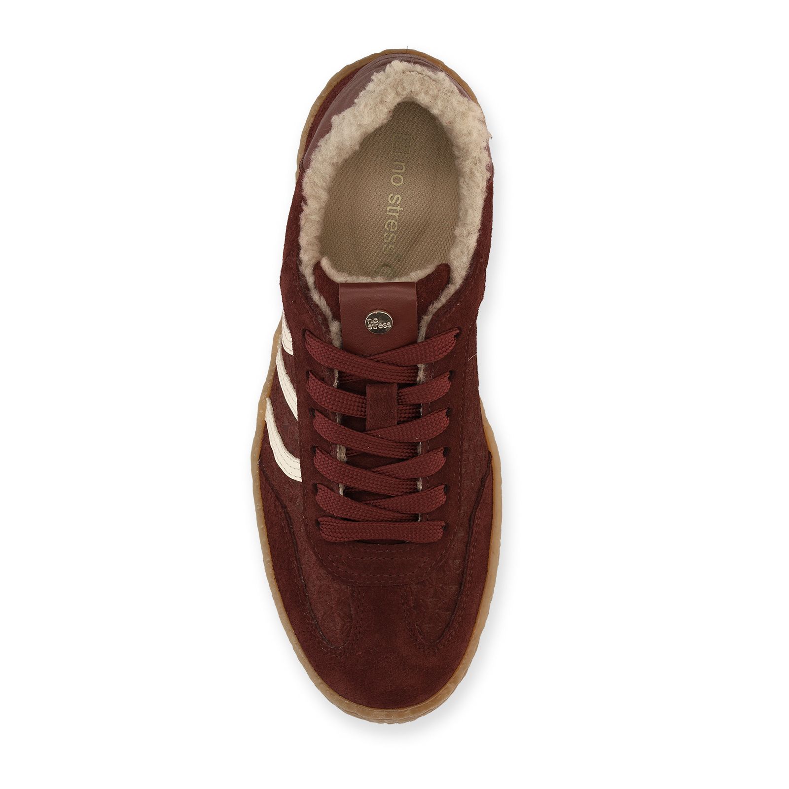 Bordeauxrote Veloursleder-Sneaker mit Kunstfellfutter