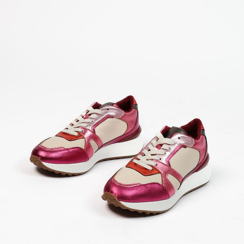 Roze leren sneakers met metallic details