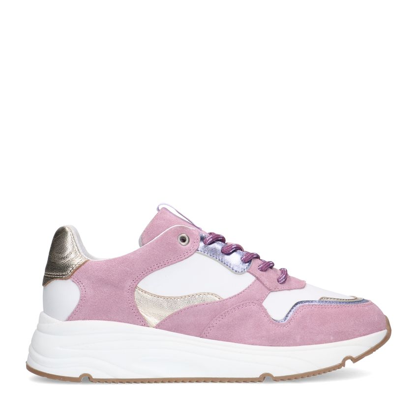 Roze leren sneakers met metallic details