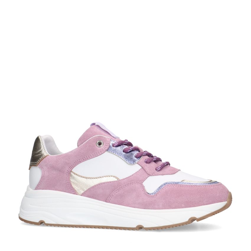 Roze leren sneakers met metallic details