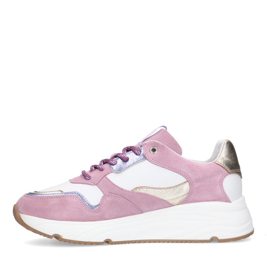 Roze leren sneakers met metallic details