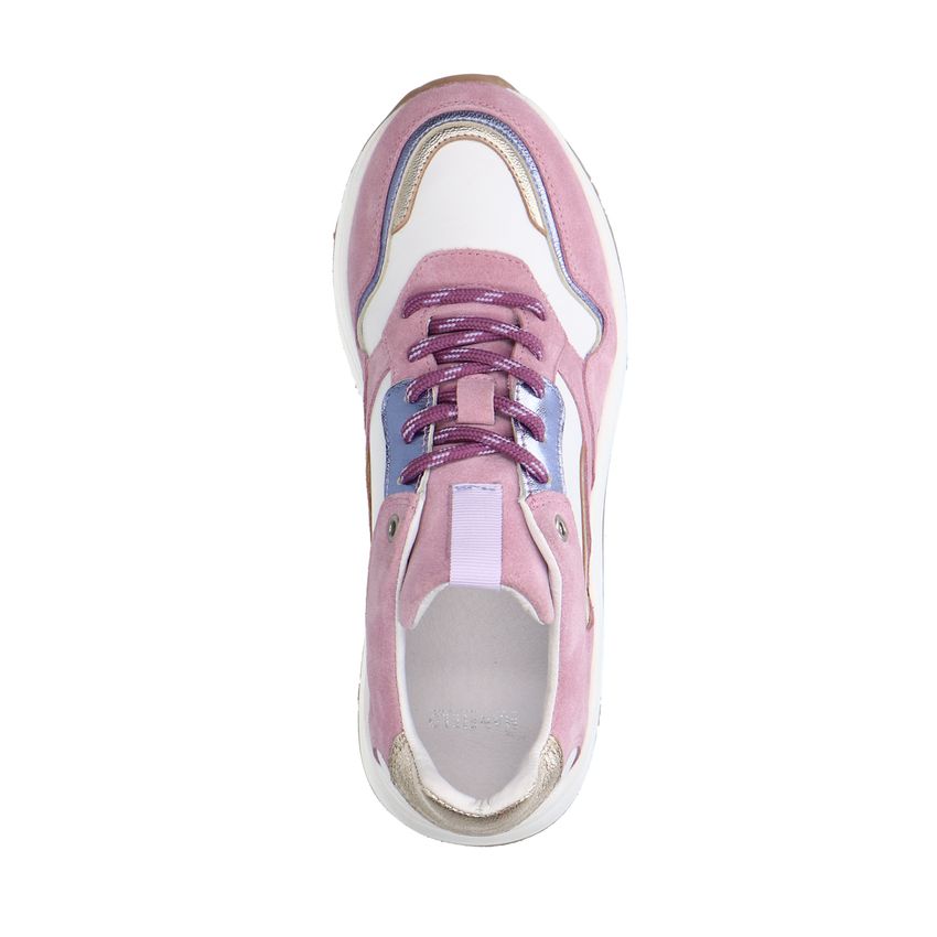 Roze leren sneakers met metallic details