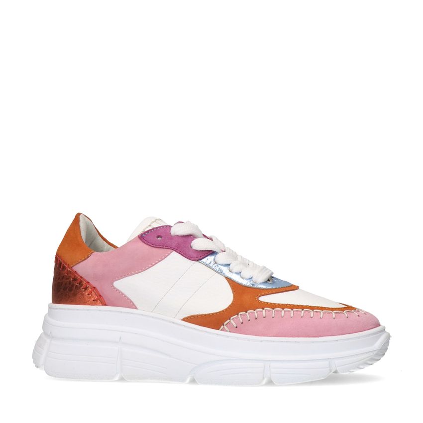 Roze leren sneakers met suède details