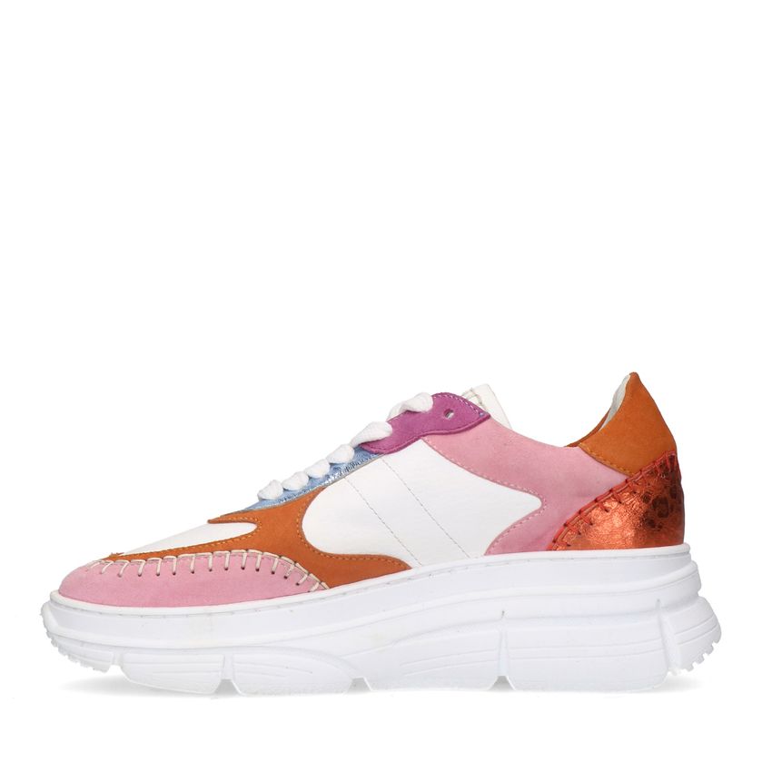 Roze leren sneakers met suède details