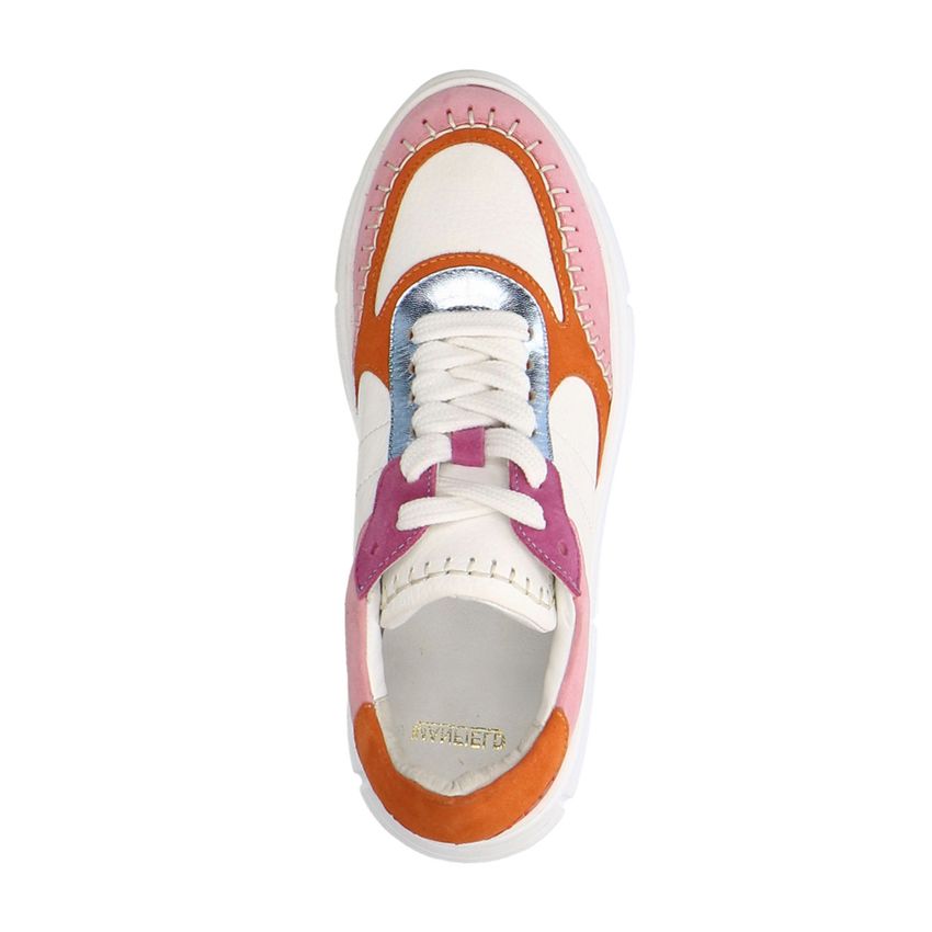 Roze leren sneakers met suède details