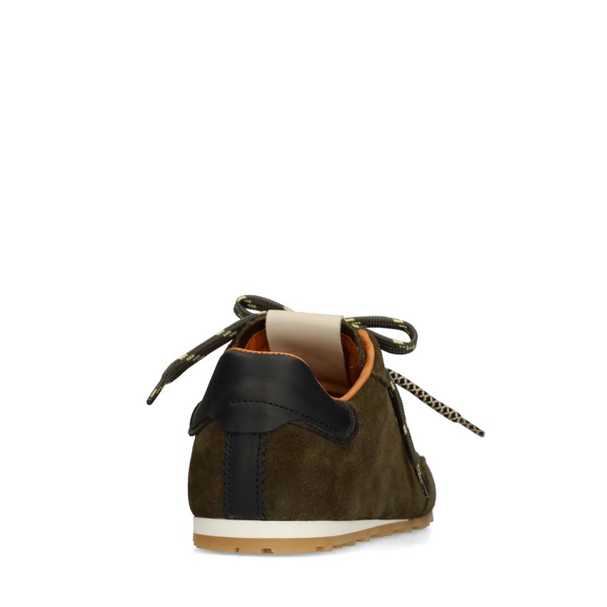 Donkergroene suède sneakers met dubbele vetersluiting