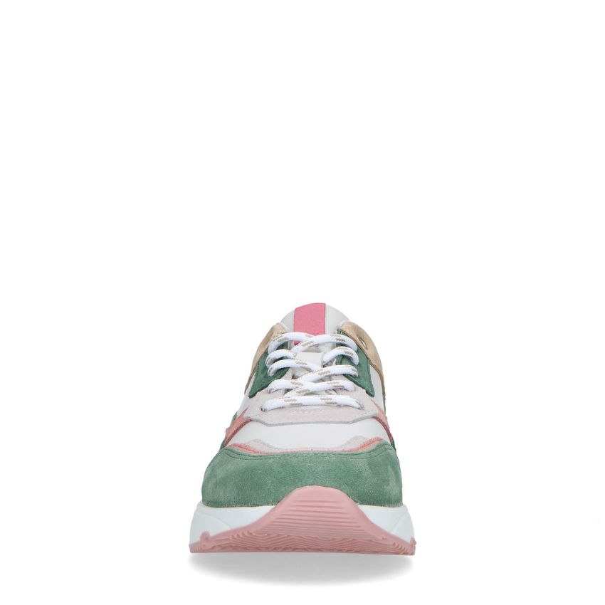 Groene suède sneakers met pasteltinten