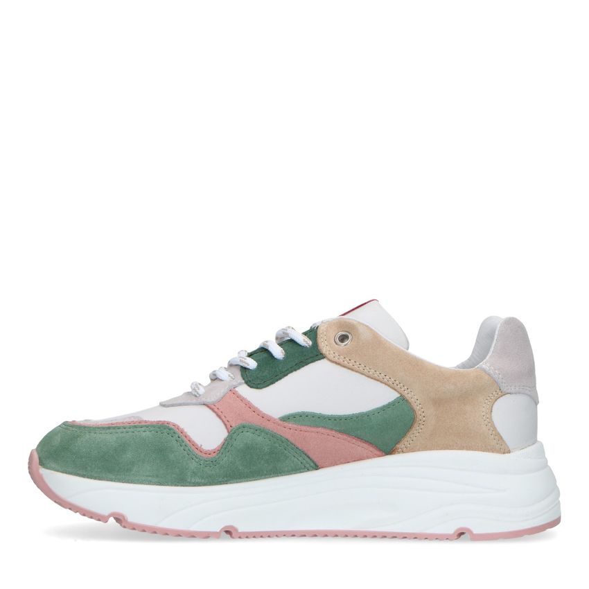 Groene suède sneakers met pasteltinten