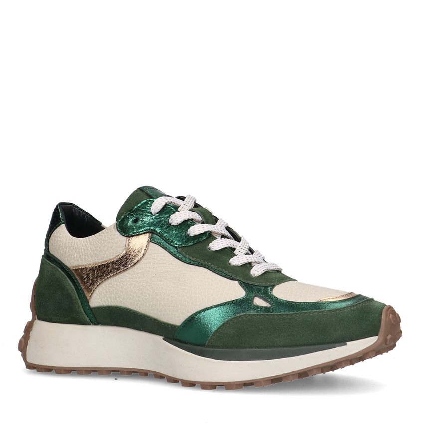 Groene leren sneakers met suède details