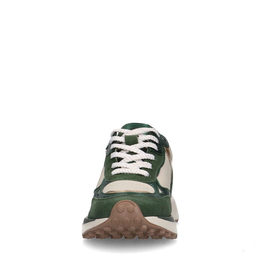 Grüne Ledersneaker mit Veloursleder-Details