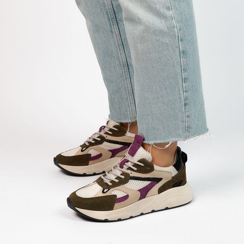 Groene leren sneakers met mesh details