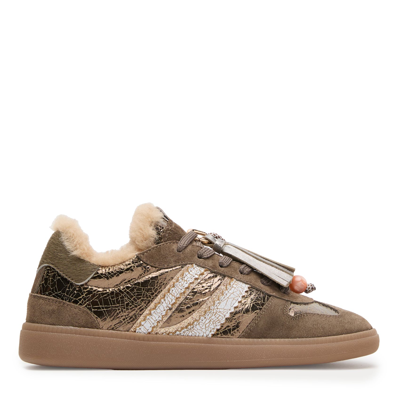Groene leren sneakers met suède details