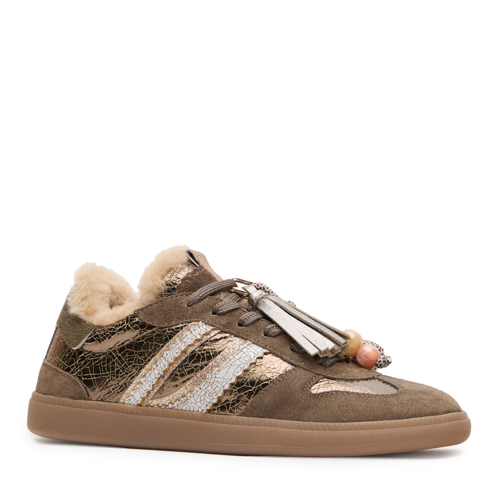 Groene leren sneakers met suède details