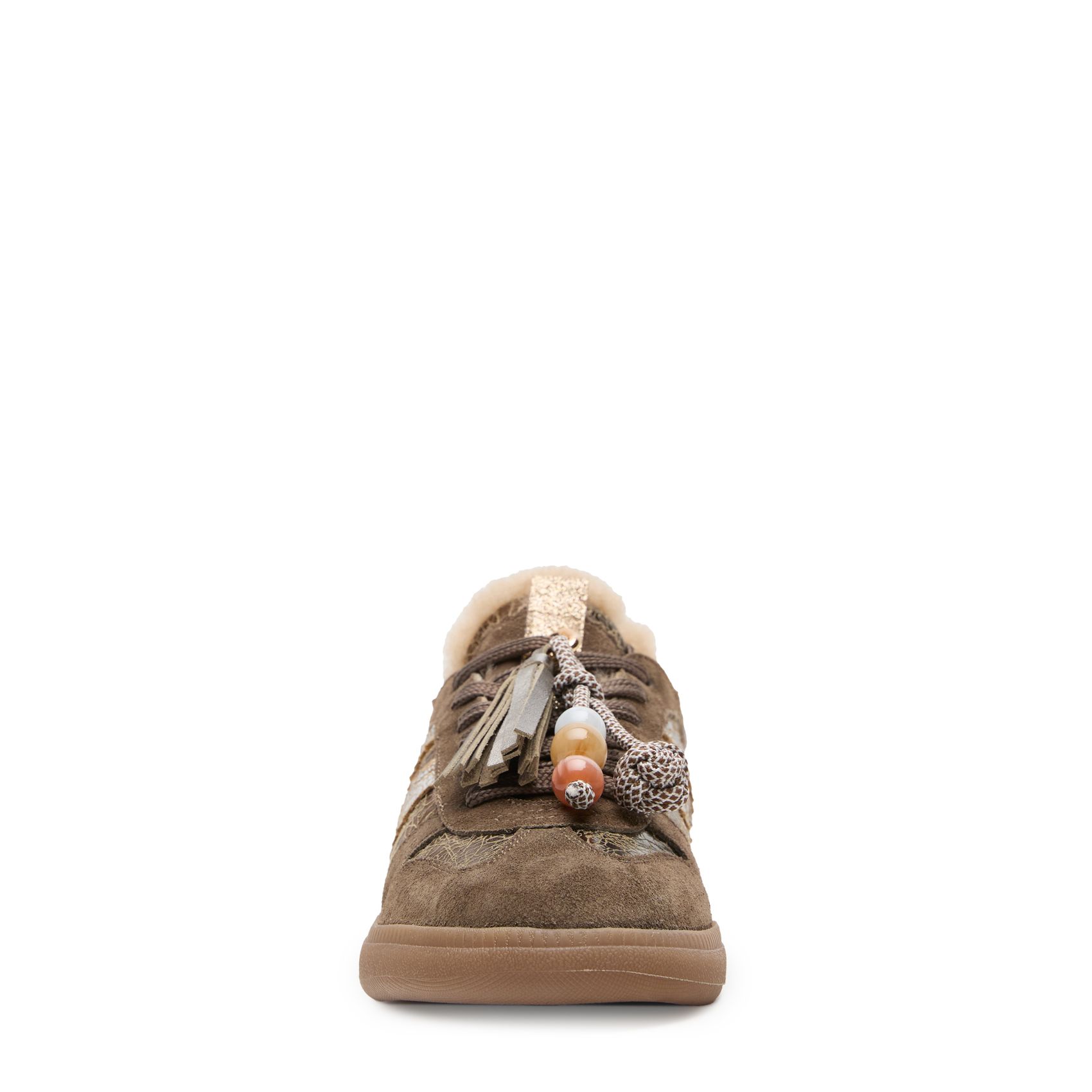 Groene leren sneakers met suède details