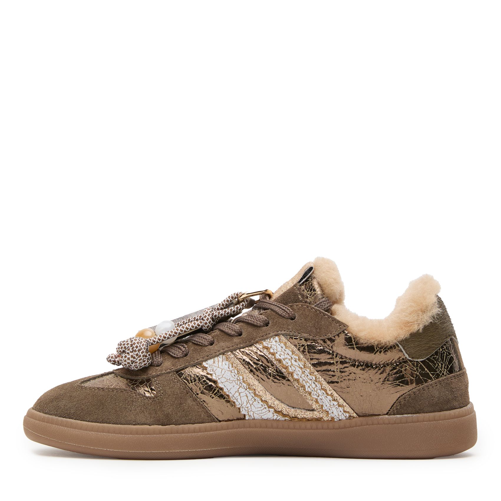 Groene leren sneakers met suède details