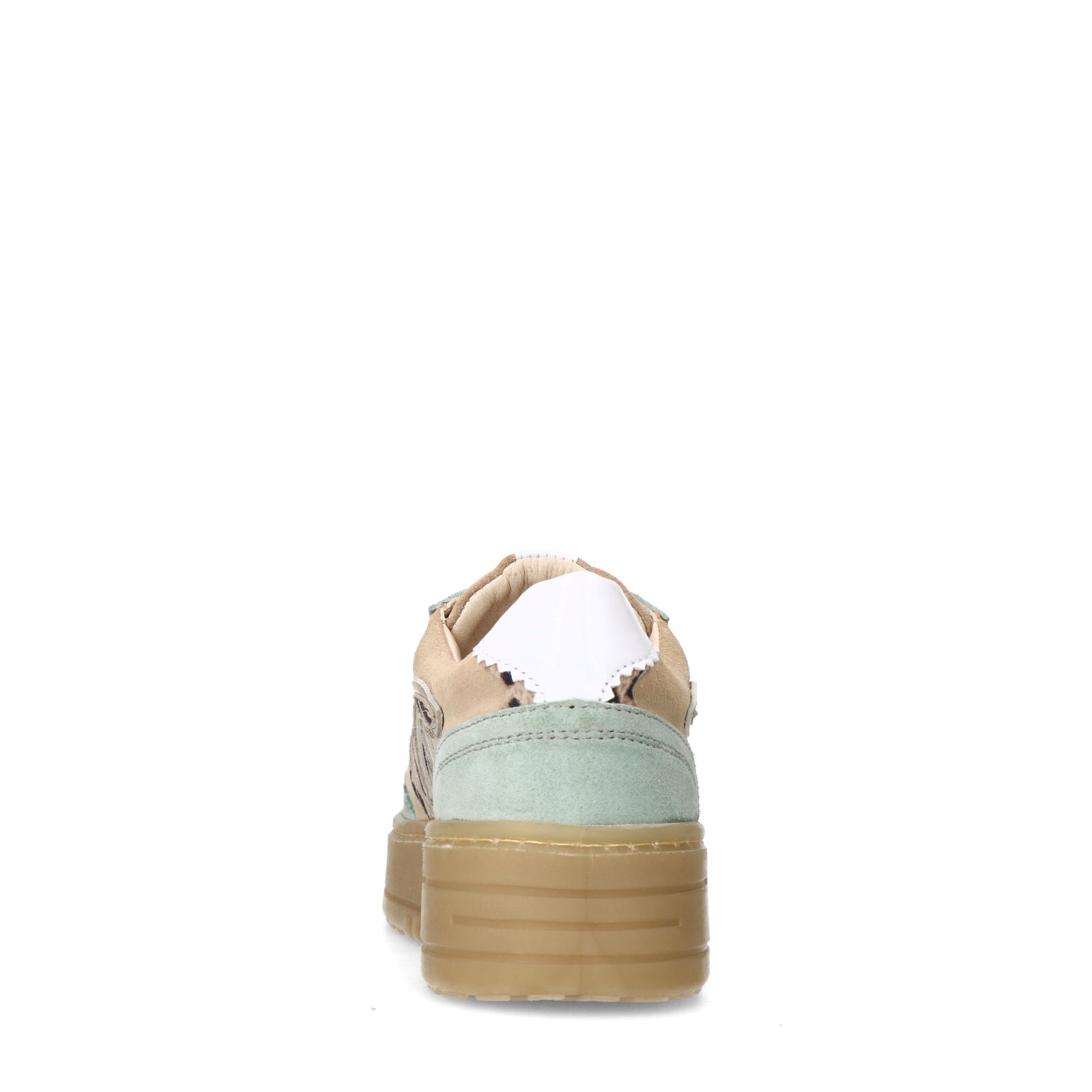 Beigefarbene Veloursleder-Sneaker mit mintgrünen Details