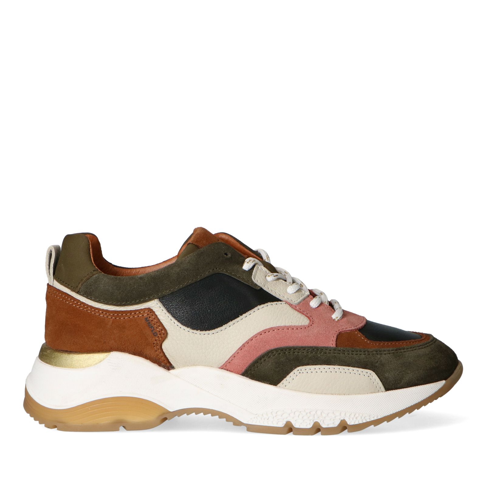 Grüne Veloursleder-Sneaker mit farbigen Details