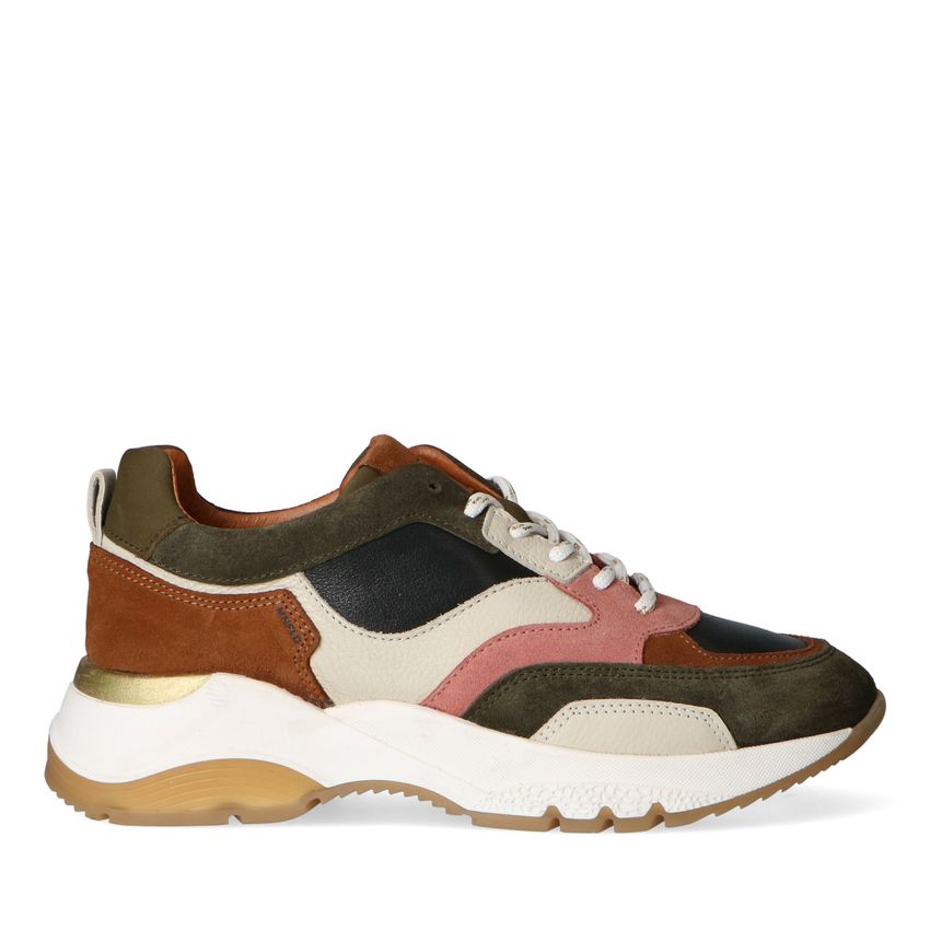 Grüne Veloursleder-Sneaker mit farbigen Details