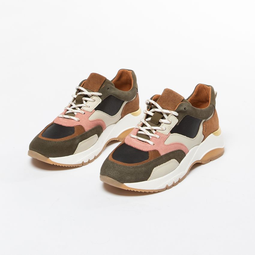 Groene suède sneakers met multicolour details