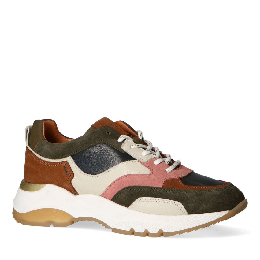 Grüne Veloursleder-Sneaker mit farbigen Details