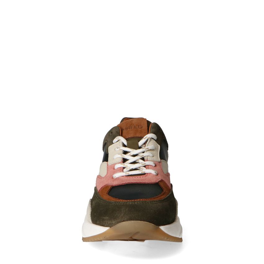 Groene suède sneakers met multicolour details