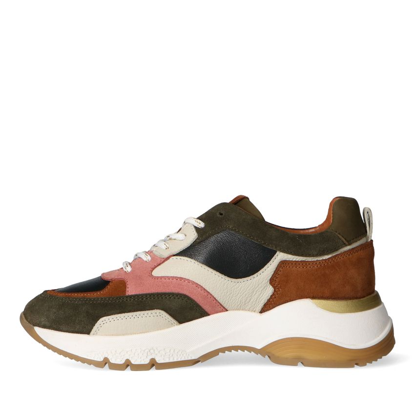 Groene suède sneakers met multicolour details