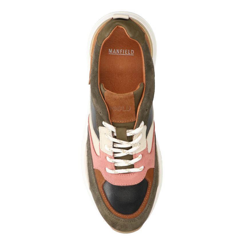 Groene suède sneakers met multicolour details